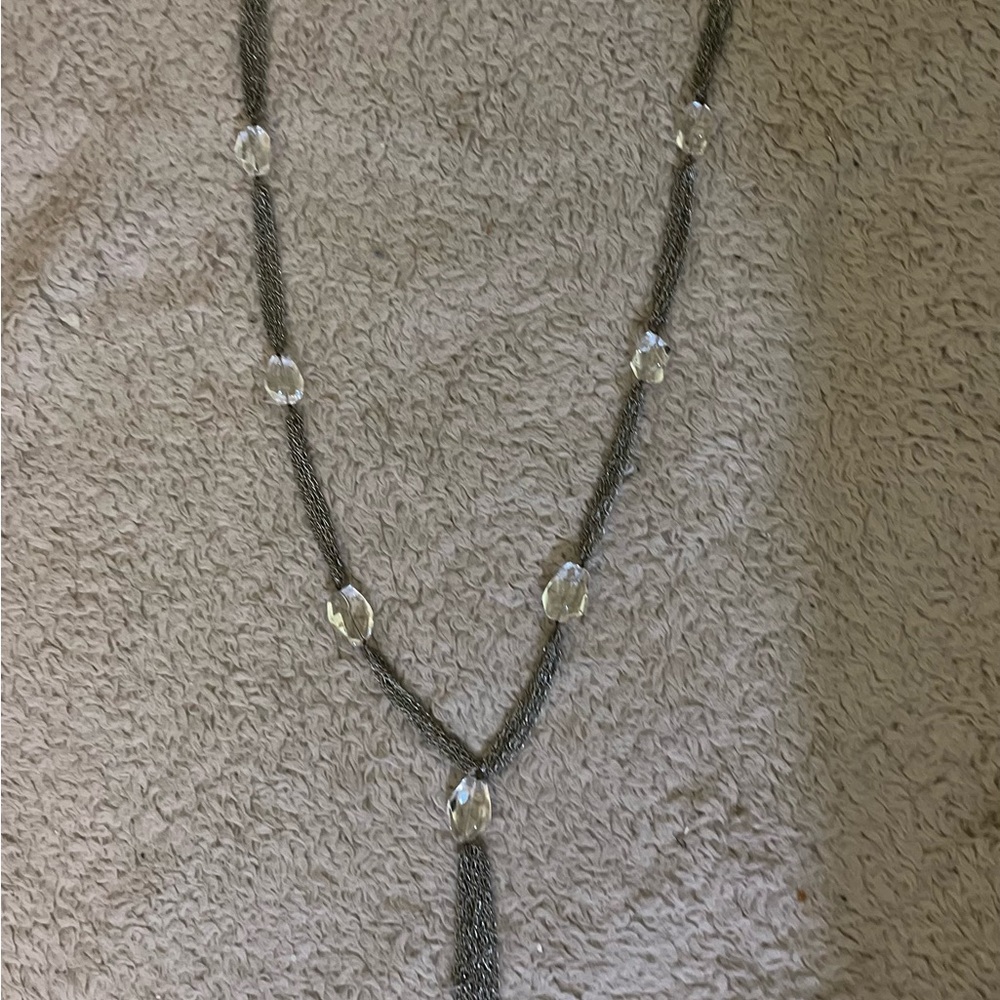 Coldwater Creek Elegant Long Silver Style Necklace with Crystal Accents